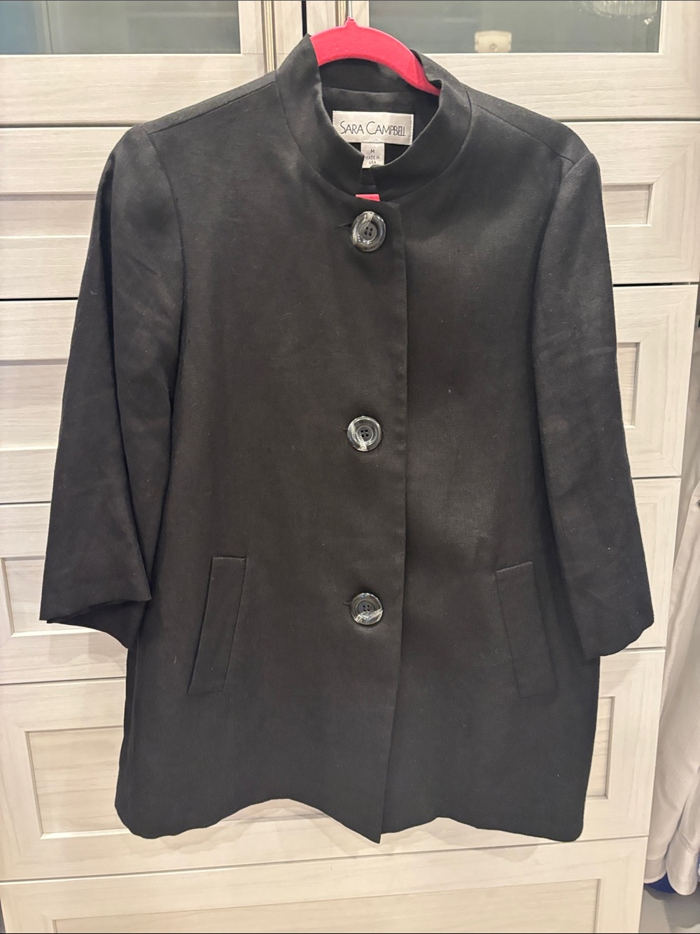 Sara Campbell Black Cropped Sleeve linen jacket size m like nee